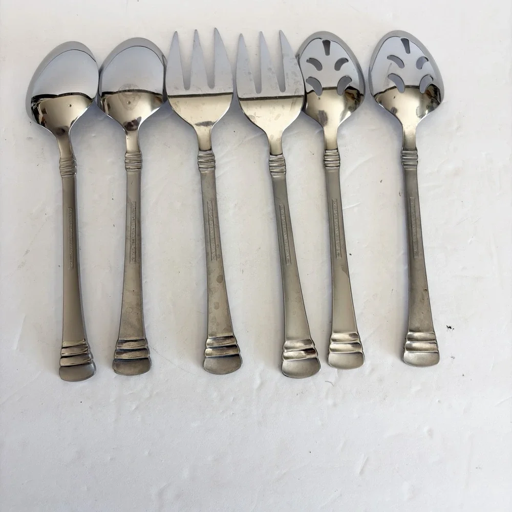 Cambridge CODIE Sand Stainless Steel Serving Spoon Slotted Fork - Set Of 6